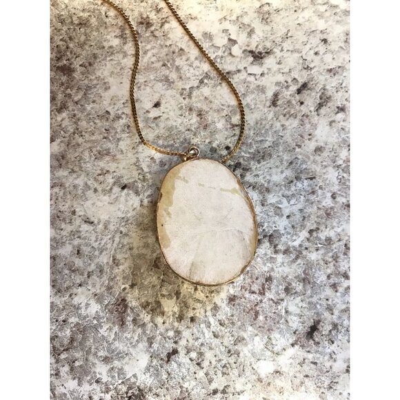 Geode Crystal Pendant w/ Gold Plated Edges on 24" Gold Tone Chain Necklace - Picture 13 of 15